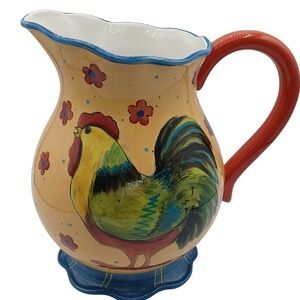 Certified International Pitcher Susan Winget Rooster Yellow Excellent Ceramic